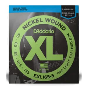 Bass Guitar Strings - D'Addario EXL165-5 - 5 String - Long Scale - Nickel Wound - Regular Light Top/Medium Bottom - 45-135