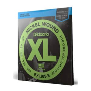 Bass Guitar Strings – D’Addario EXL165-5 – 5 String – Long Scale – Nickel Wound – Regular Light Top/Medium Bottom – 45-135  2