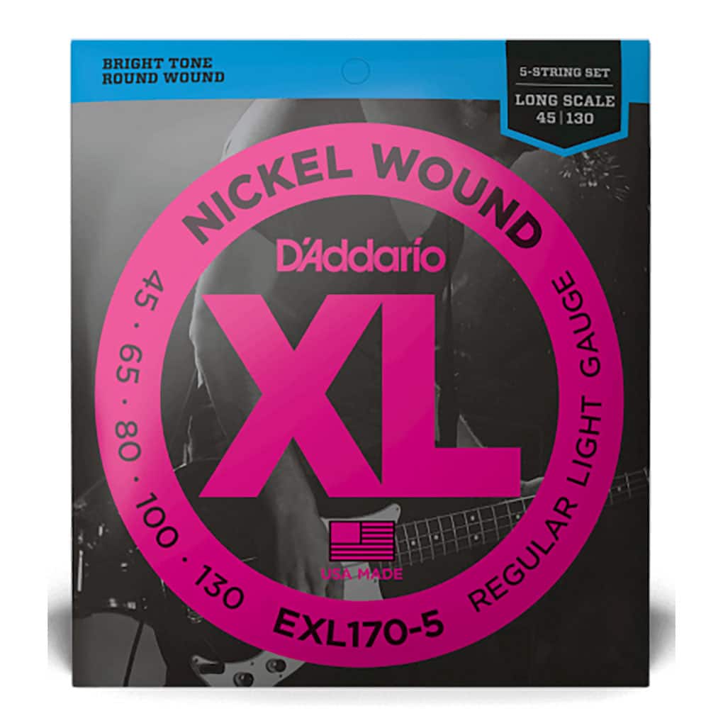 Bass Guitar Strings – D’Addario EXL170-5 – 5 String Set – Long Scale – Nickel Wound – Regular Light – 45-130 1