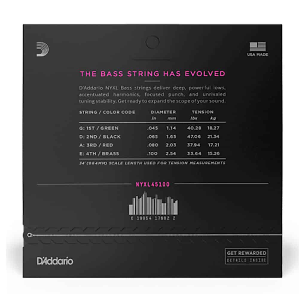 Bass Guitar Strings – D’Addario NYXL45100 – Long Scale – Nickel Wound – Regular Light – 45-100 3