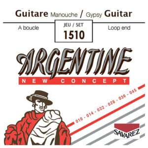 Gypsy Jazz Guitar Strings – Savarez 1510 – Argentine New Concept – Plain Steel – Silver Plated Copper – Extra Light – Loop End 1