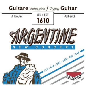 Gypsy Jazz Guitar Strings – Savarez 1610 – Argentine New Concept – Plain Steel – Silver Plated Copper – Extra Light – Ball End 1